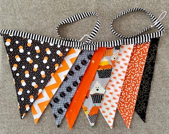 Handmade Halloween Fabric Bunting: Ghost, Pumpkin, Cat Pennant Garland