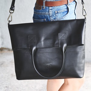 Extra large foldover croossbody purse / long tote crossbody tote / big messenger bag / black leather bag / large long tote image 1