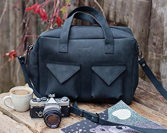 Black laptop bag - leather laptop bag - cross-body laptop bag - laptop bag with zipper - hipster bag - travel bag - vacation bag