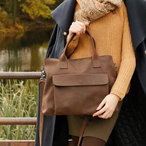 Brown leather bag leather handbag bag with zipper crossbody bag with zipper image 2