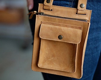 Unisex Leather Belt Bag for phone, keys, coins,