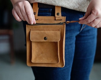 Brown Leather Boho Belt Pouch