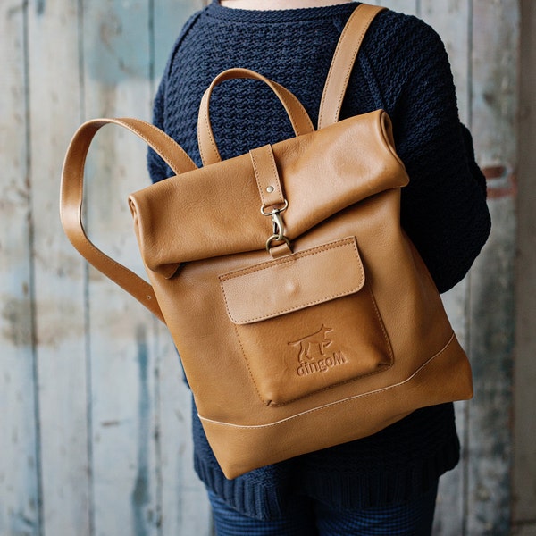 Leather Backpack, Leather Rucksack, Brown Leather Rucksack, Brown Leather Backpack, Unisex leather backpack, Backpack with front pocket