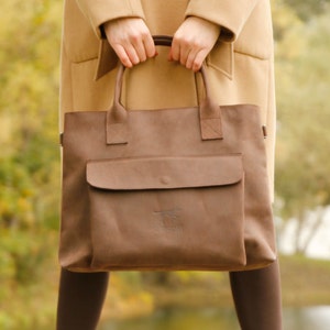 Brown leather bag leather handbag bag with zipper crossbody bag with zipper image 1