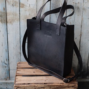 Black leather tote crossbody bag leather handbag leather bag handmade leather bag tote bag leather tote bag image 1