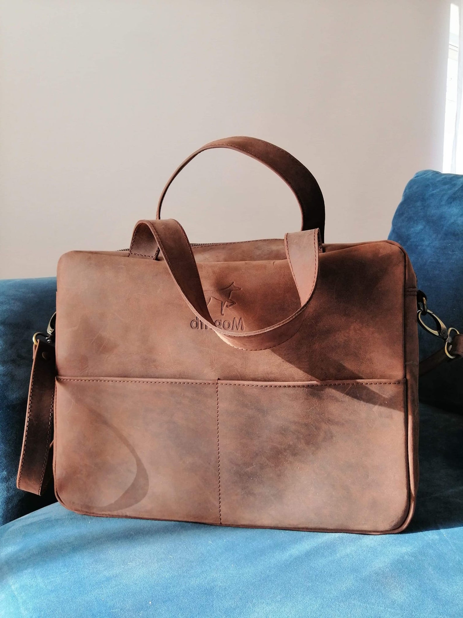 Grey Leather Minimalist Cross Body Laptop Bag With Zipper Etsy