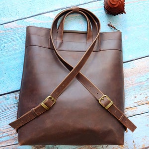Brown leather backpack purse minimalist style with zipper brown leather rucksack hipster backpack image 3