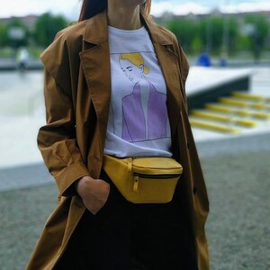 Yellow leather beltbag / Unisex fanny pack / Leather waistbag / Travel hip bag image 7