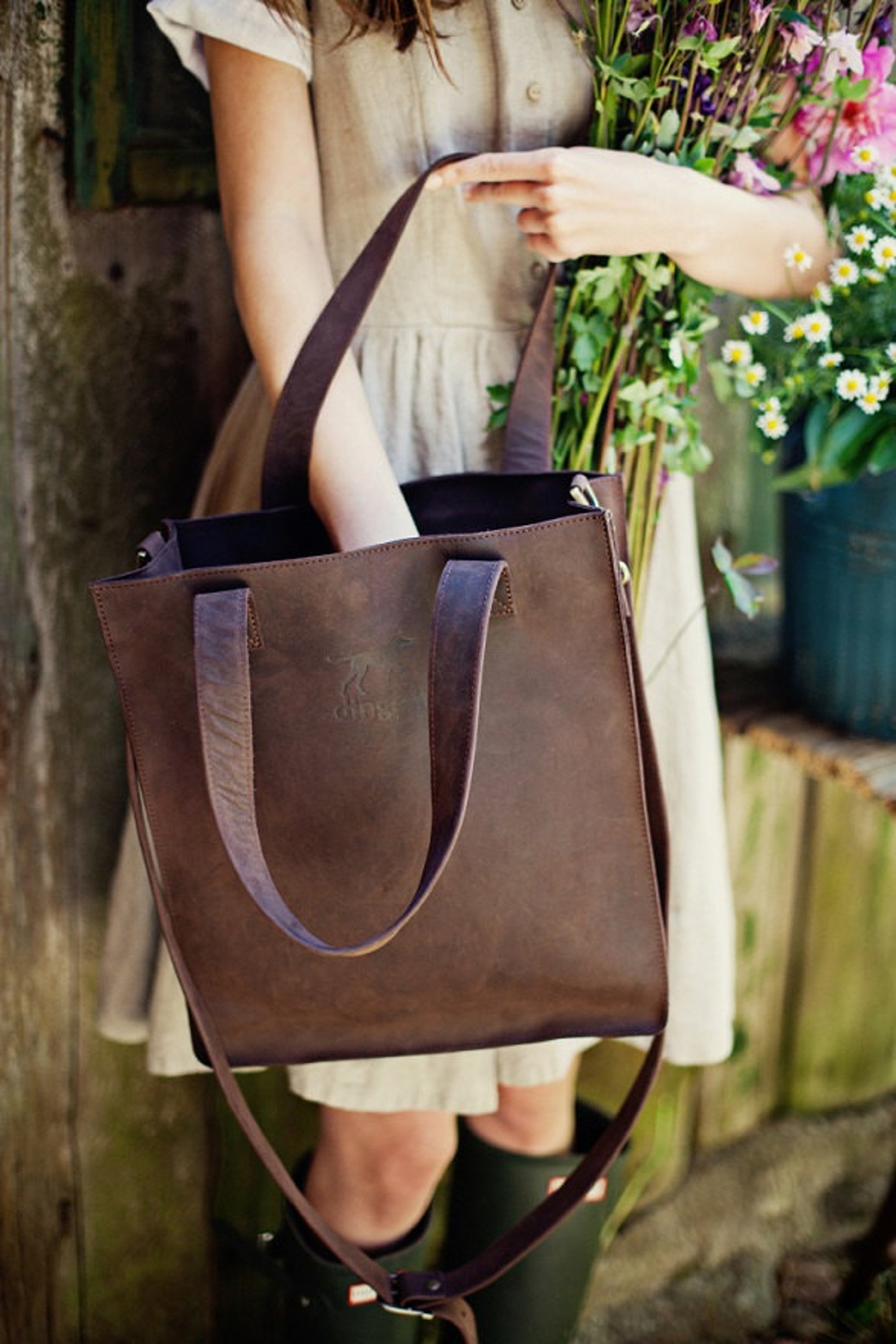 Brown Leather Cross Body Tote Bag/ Spring Bag/ Handmade Etsy UK