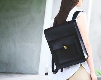 Black unisex backpack / Minimalist elegant rucksack / Simple black pack sack / Refined black knapsack