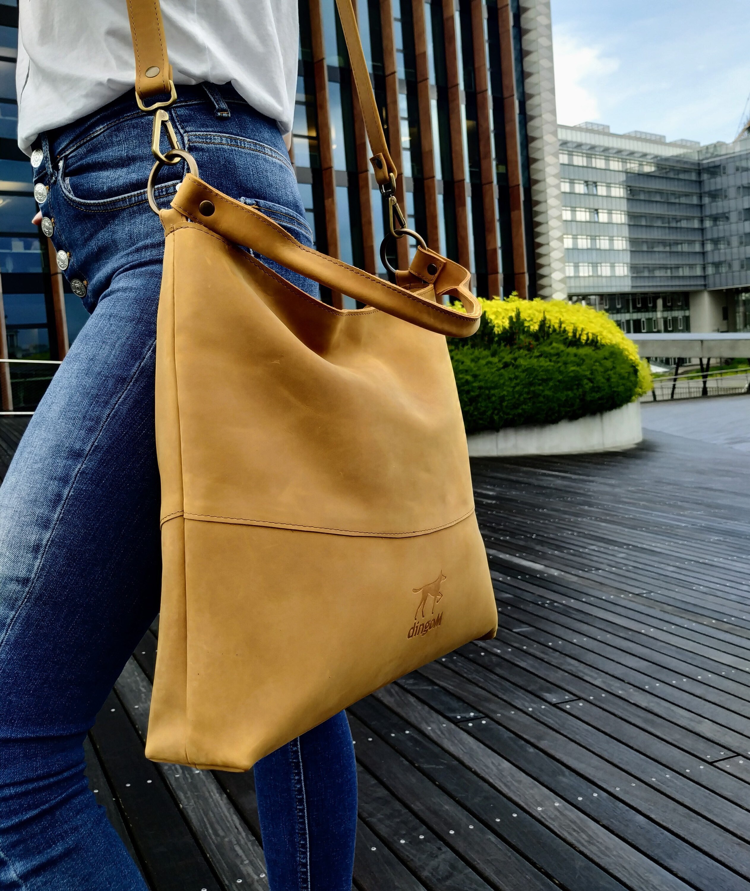 Leather bag shoulder strap - SHORT fixed length TAN — HOLMgoods