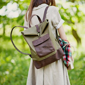 Waxed Canvas and Leather Backpack Canvas and Leather - Etsy