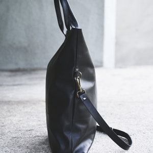Extra large foldover croossbody purse / long tote crossbody tote / big messenger bag / black leather bag / large long tote image 10