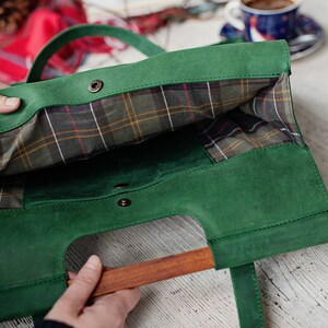 Green Leather Bag With Wooden Handles Leather Tote Bag Bag - Etsy