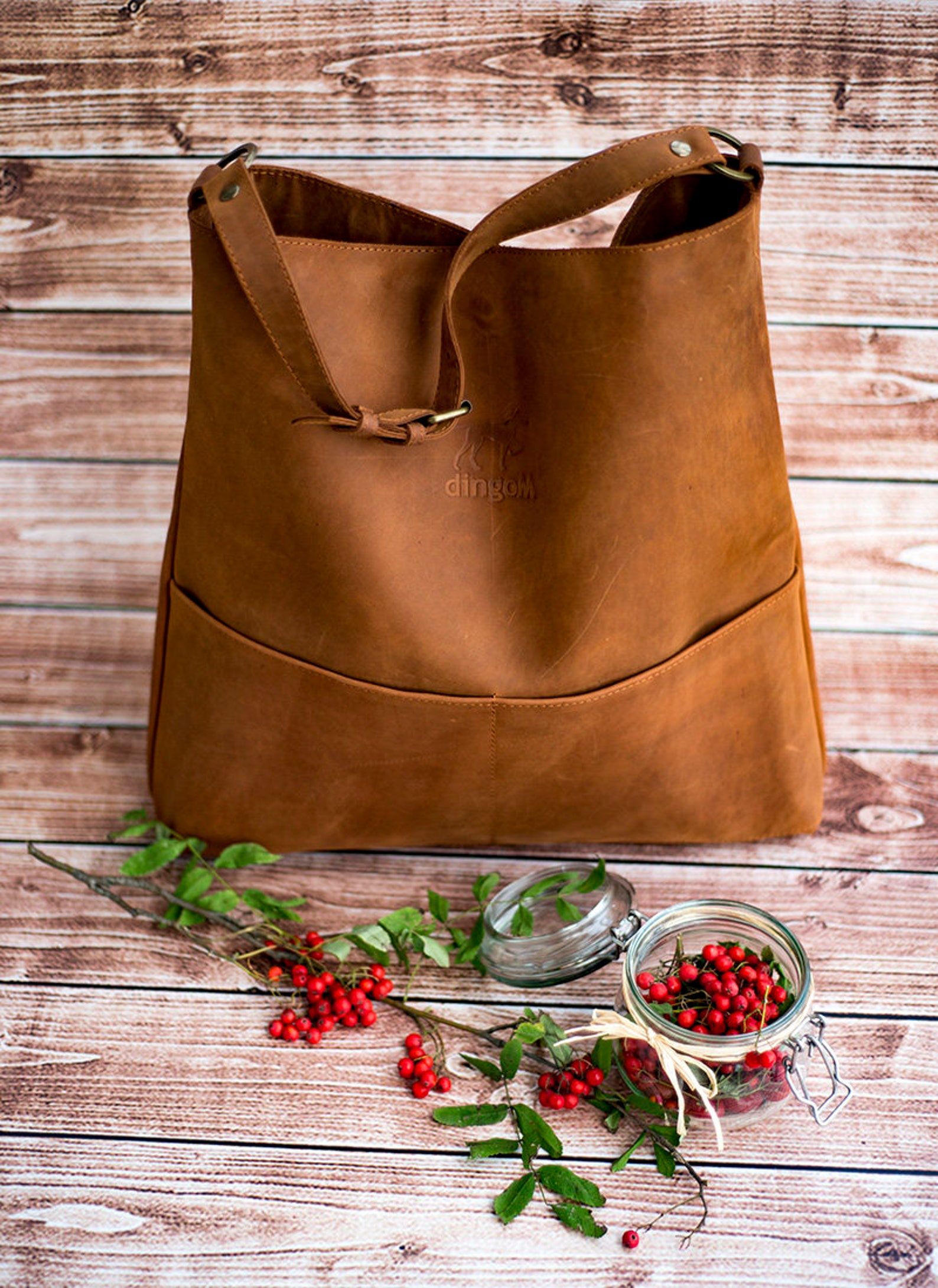 Genuine Leather Hobo Bag With Regulated Handle Mat Leather Etsy