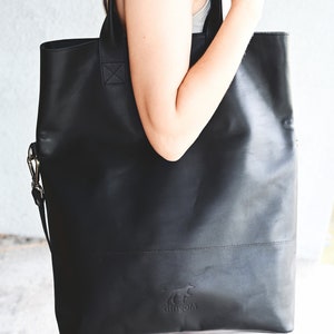 Extra large foldover croossbody purse / long tote crossbody tote / big messenger bag / black leather bag / large long tote image 5