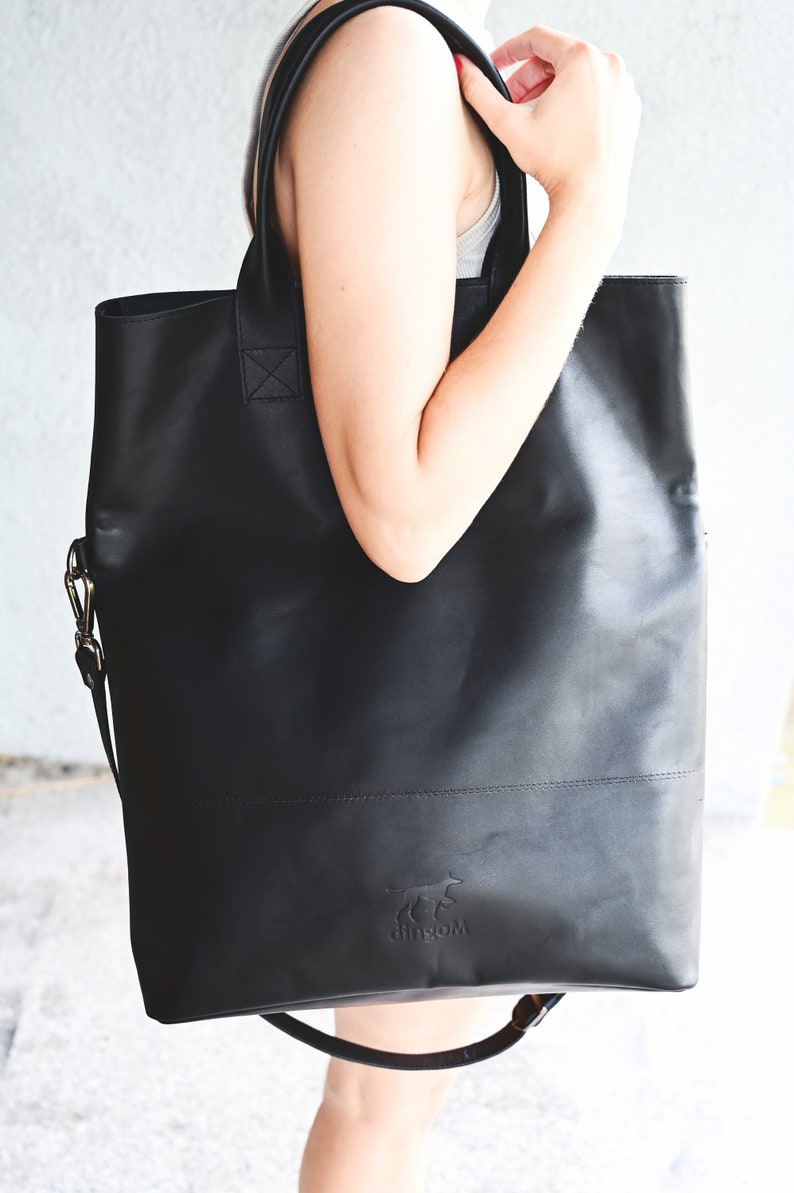 Extra large foldover croossbody purse / long tote crossbody tote / big messenger bag / black leather bag / large long tote image 5