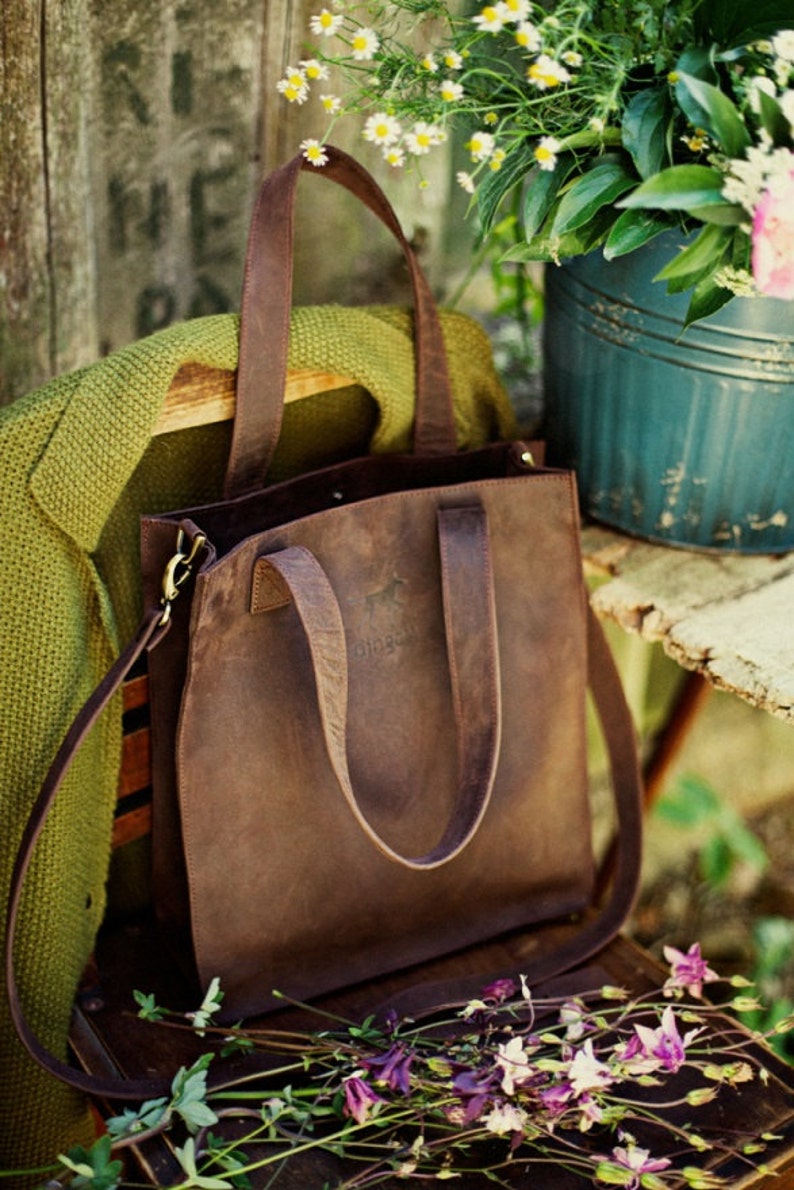 Brown Leather Cross Body Tote Bag/ Spring Bag/ Handmade Etsy UK