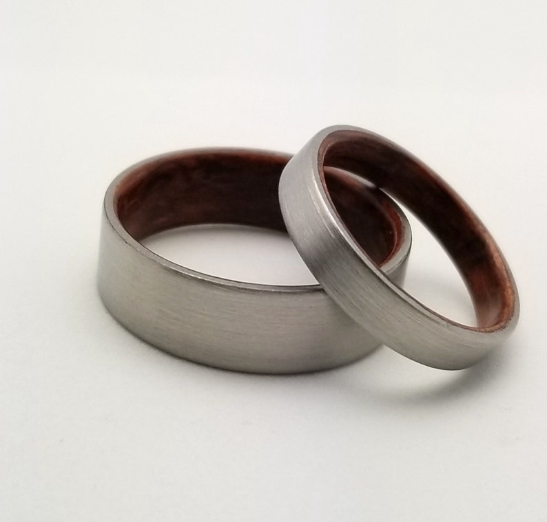 Titanium And Wood Wedding Band Set Bubinga Wood Wedding Ring Etsy