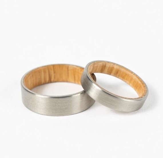 Reclaimed Wood Wedding Band Set Titanium Wedding Ring Pair Etsy