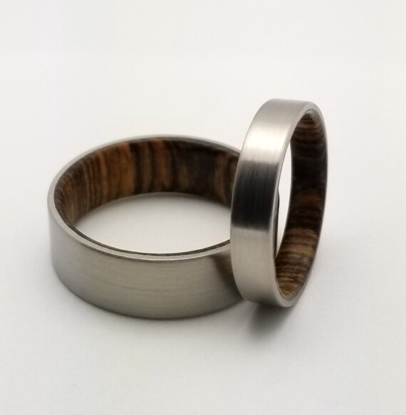 Titanium And Wood Wedding Band Set Bocote Wood Wedding Ring Etsy