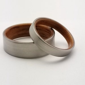 Titanium and Hawaiian Koa Wood Wedding Band Set