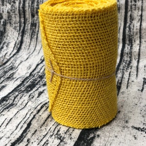 Yellow Burlap Ribbon Spool: Sewn Edge, 5.5&quot; x 15 ft