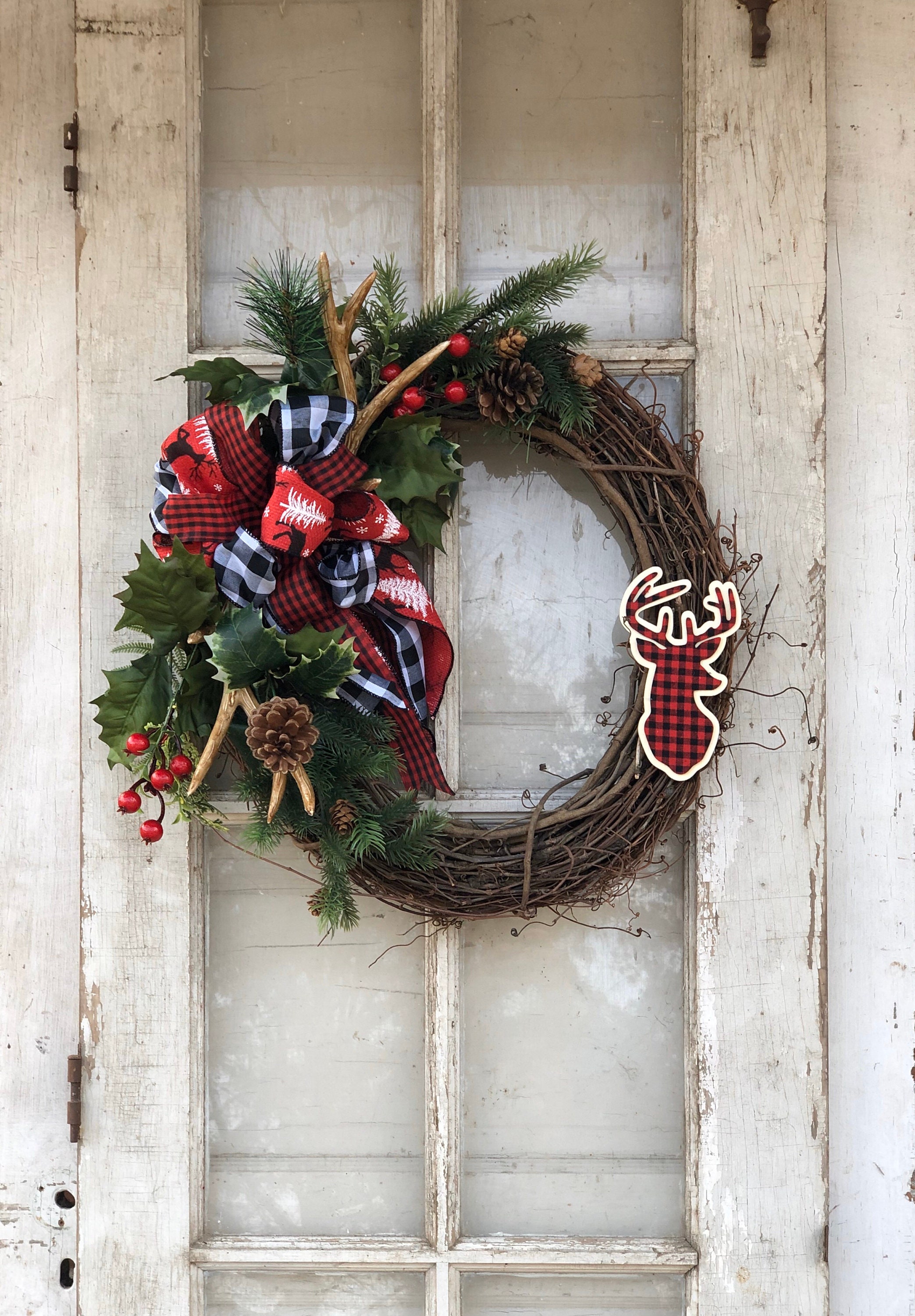 Christmas Wreath / Buffalo Plaid Wreath / Winter Wreath / - Etsy