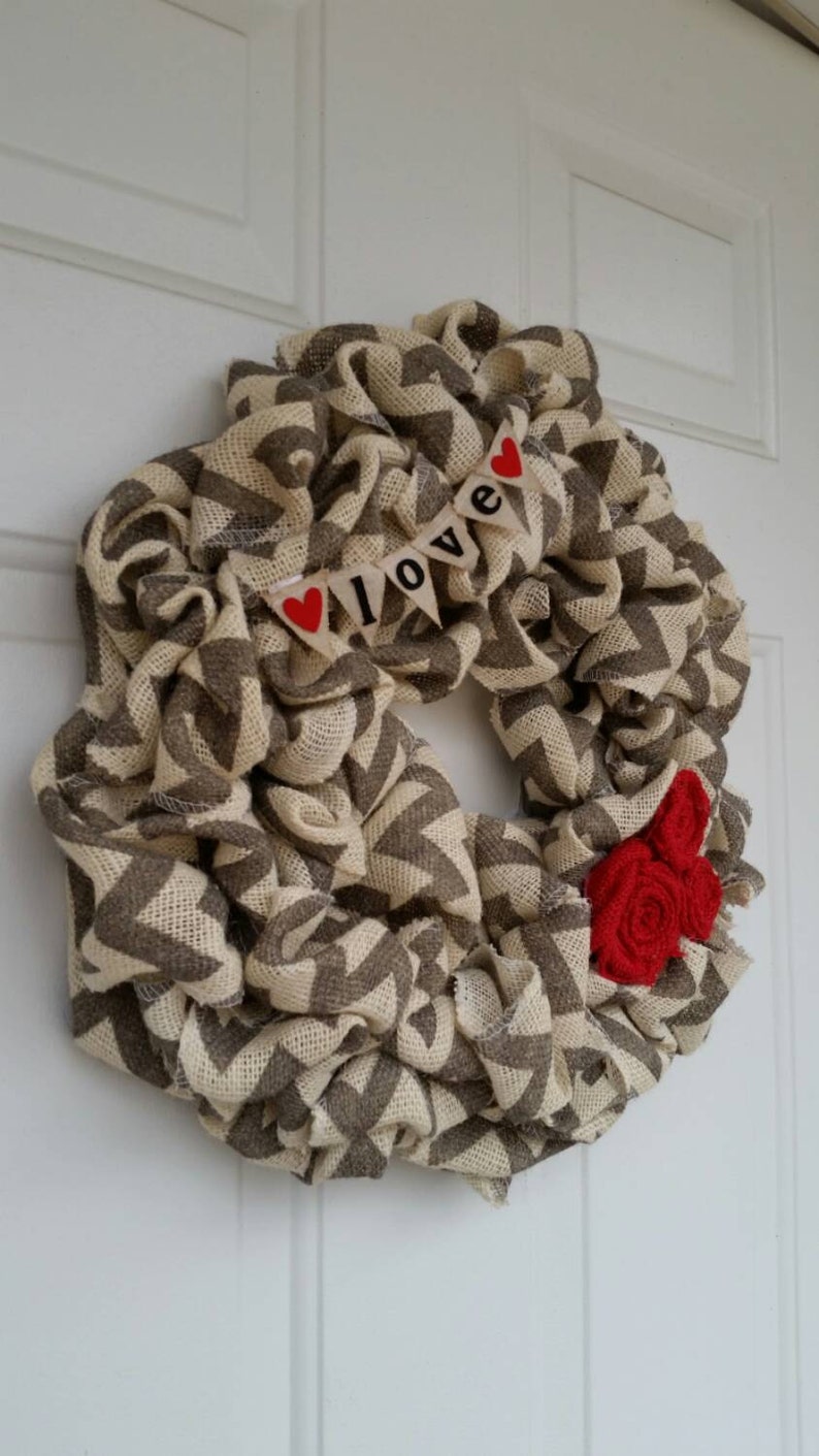 Valentine wreath burlap wreath chevron wreath Love burlap wreath valentine chevron wreath