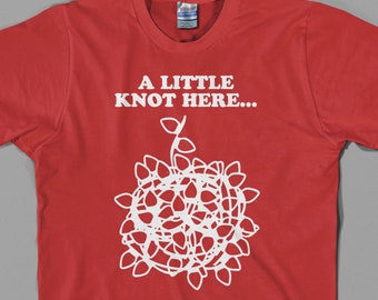 A Little Knot Here T Shirt, christmas tree lights vacation decorating clark griswold cousin eddie funny movie shirts tee graphic