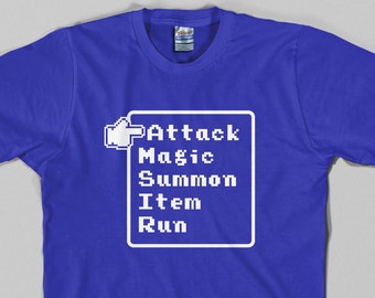 RPG Final Fantasy T Shirt - battle menu, videogame, nes, snes, 8 bit, dragon quest, super nintendo, sega - Graphic tee, All Sizes