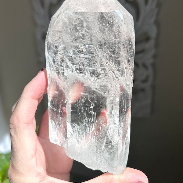 5.1” Optical Gazing Himalayan Quartz Point w/ Mountainscape and Elestial Growth on Back - Kullu Valley