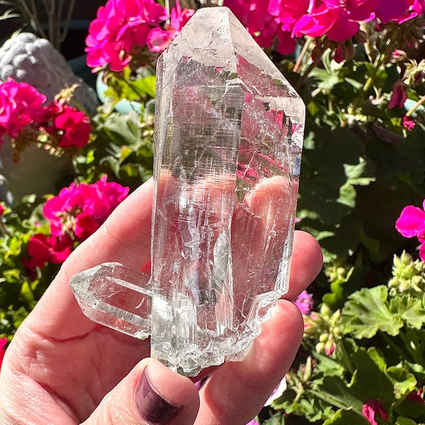 3.3” Optical Gazing Himalayan Quartz Point with Chlorite Inclusions, and Companion Crystal - Kullu Valley