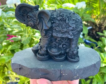 Authentic SHUNGITE carved Elephant sculpture animal stone Authentic SHUNGITE carved Elephant sculpture animal stone