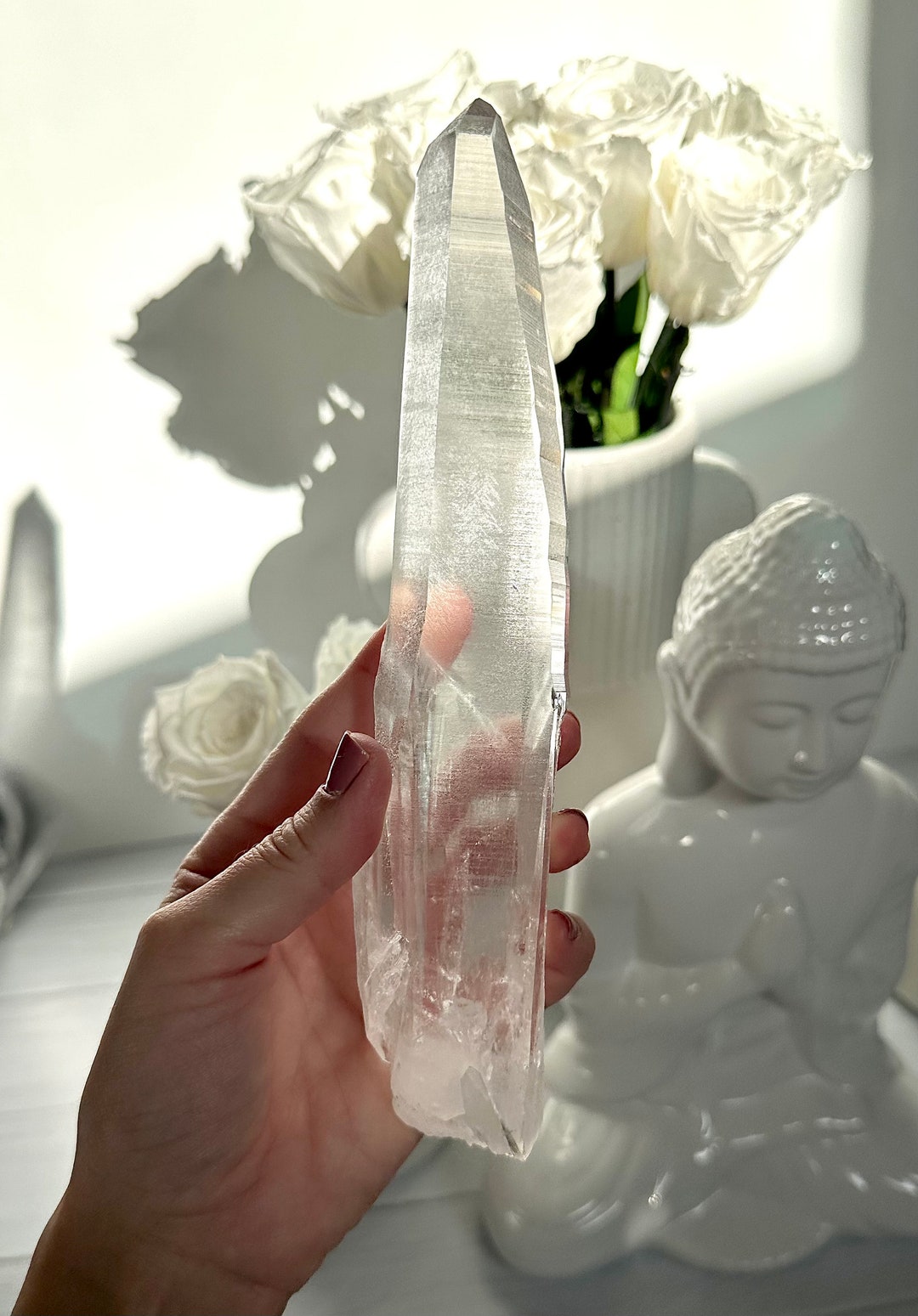 Key Quartz Point 8.4” Lemurian Quartz Point With, Linear Ridges, Glyphs and Imprint Key ...