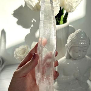 8.4” Lemurian Quartz Point with, Linear Ridges, Glyphs and Imprint Key - Alegre Mine - Minas Gerais, Brazil