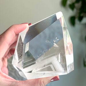 3.1” RARE Stunning 3D PHANTOM Free Standing Lemurian Quartz Faceted Palm Stone - Brazil