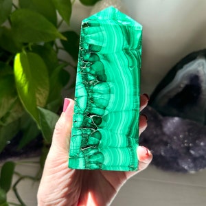 5.1” Gorgeous Malachite Tower with Druzy Inclusions - Transformation - Spiritual Guidance - Heart Chakra - AFRICA