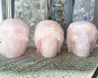 3 Wise Skulls - Speak No Evil, Hear No Evil, See No Evil - 4.0” Mangano Calcite Skulls - Peru