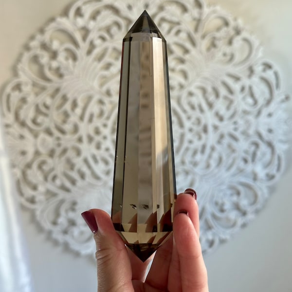 5.7" Lemurian Smoky Quartz - Double Terminated Faceted Wand - Brazil