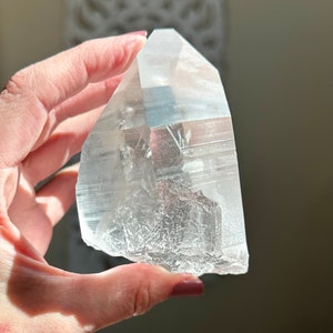 3.5” Lemurian Quartz Point with Deep Linear Ridges and Rainbow, Minas Gerais, Brazil