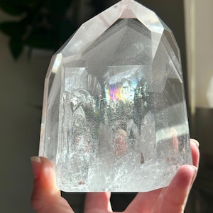 4.9” 1.376kg Lemurian Quartz Point Devic Temple with Incredible 3D White Phantom Layers and Rainbow - Minas Gerais, Brazil