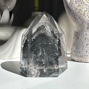 2.9” RARE Black Tourmaline Phantom Lemurian Quartz Point with Rainbow - Brazil