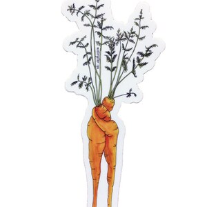 Carrot Hug Vegetable Vinyl Sticker, Cute Funny Watercolor Illustration image 2