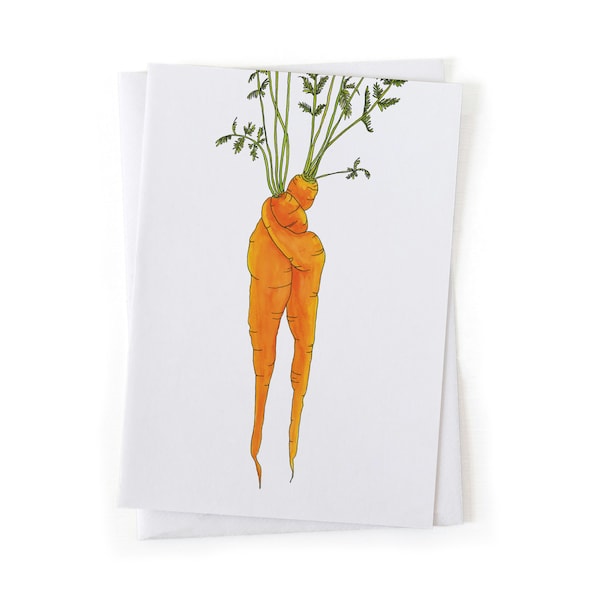 NEW: "I Carrot A Lot About You" Pun Funny Vegetable Botanical Illustration Greeting Card, Sustainably Printed Recycled Stationery