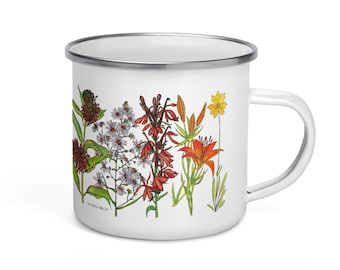 Michigan Great Lakes summer wildflowers native-plant enamel camping mug 12oz