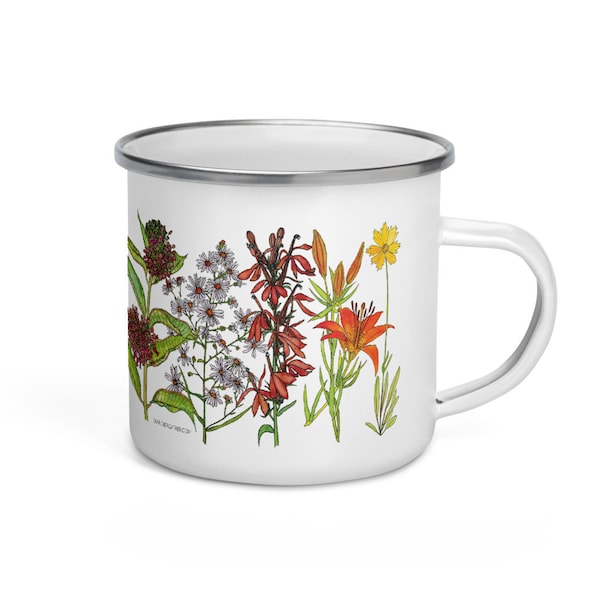 Michigan Great Lakes summer wildflowers native-plant enamel camping mug 12oz