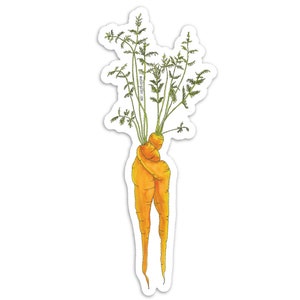 Carrot Hug Vegetable Vinyl Sticker, Cute Funny Watercolor Illustration image 1