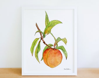 Peach Fruit Colorful Branch 8x10 Archival Print