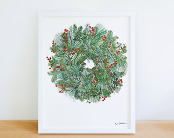 Holiday Wreath with Native Plants 8x10 Archival Print